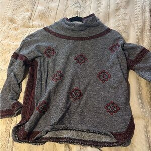 Lucky Brand Gray and Red Cowl Neck Sweater